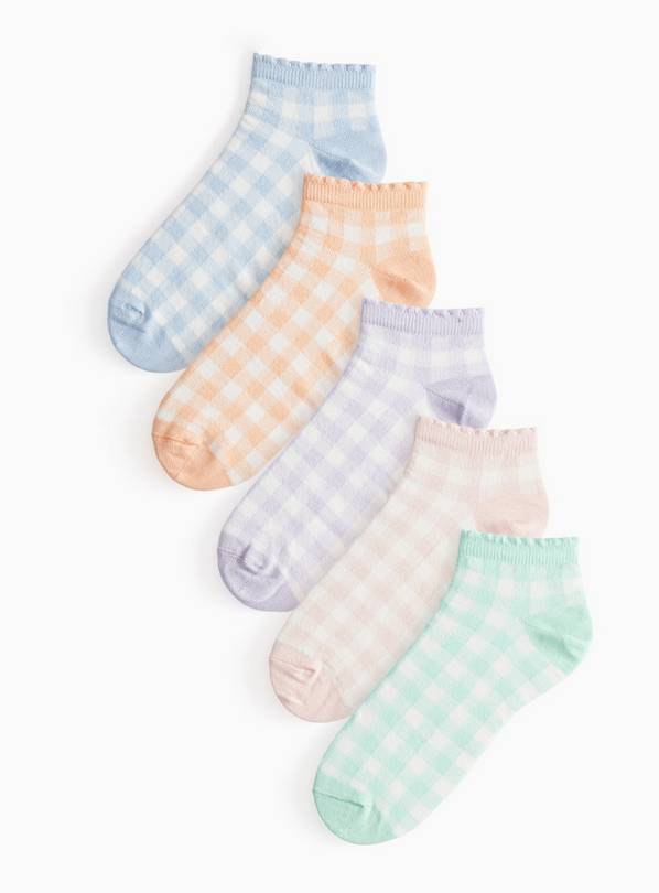 Gingham Print Trainer Socks 5 Pack 4-8